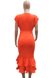 Elegant Solid Color Strap Design Flounce V Neck Irregular Dresses