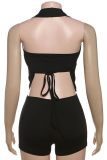 Sexy Solid Color Backless Spaghetti Strap Sleeveless Two Pieces
