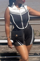 Casual Daily Stripe Zipper Contrast Zipper Collar Sleeveless Two Pieces