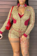 Sexy Leopard Print Draw String Zipper Contrast Zipper Collar Long Sleeve Two Pieces