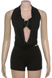 Sexy Solid Color Backless Spaghetti Strap Sleeveless Two Pieces