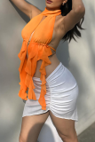 Sexy Solid Color Backless Strap Design Halter Tops