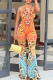 Sexy Print Backless Strap Design Halter Boot Cut Jumpsuits