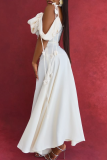 Elegant Solid Color Flower Shape Oblique Collar Irregular Dresses