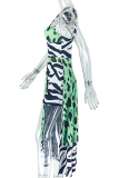 Sexy Print High Slit Spaghetti Strap Irregular Dresses