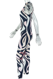 Sexy Zebra Print Hollow Out O Neck Skinny Jumpsuits