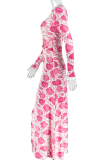 Elegant Print Slit O Neck Long Dresses