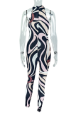 Sexy Zebra Print Hollow Out O Neck Skinny Jumpsuits