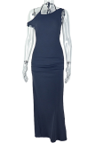 Elegant Solid Color Patchwork Halter Long Dresses