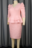 Elegant Solid Color Patchwork V Neck Wrapped Skirt Dresses
