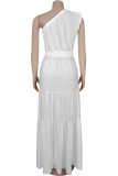 Casual Solid Color Ruched Oblique Collar Long Dresses