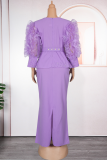 Prom Elegant Solid Color With Belt Stringy Selvedge V Neck Evening Plus Size Dresses