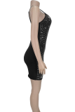 Sexy Solid Color Hot Drill Spaghetti Strap Wrapped Skirt Dresses