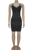 Sexy Solid Color Hot Drill Spaghetti Strap Wrapped Skirt Dresses