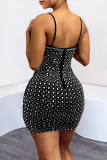 Sexy Solid Color Hot Drill Spaghetti Strap Wrapped Skirt Dresses