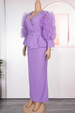 Prom Elegant Solid Color With Belt Stringy Selvedge V Neck Evening Plus Size Dresses