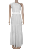 Casual Solid Color Ruched Oblique Collar Long Dresses