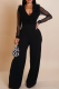 Casual Solid Color Stringy Selvedge V Neck Bodycon Jumpsuits