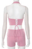 Sexy Solid Color Backless Halter Sleeveless Two Pieces