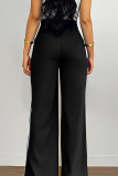 Casual Stripe Contrast Loose Mid Waist Conventional Patchwork Bottoms