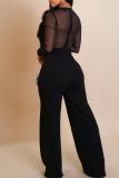 Casual Solid Color Stringy Selvedge V Neck Bodycon Jumpsuits