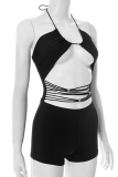 Sexy Solid Color Hollow Out Backless Halter Skinny Rompers