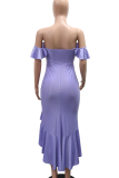 Sexy Solid Color Draw String Slit Flounce Strapless Short Sleeve Two Pieces