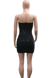 Sexy Solid Color Sequins Strapless Wrapped Skirt Dresses
