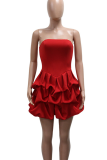 Sexy Solid Color Ruched Strapless Wrapped Skirt Dresses