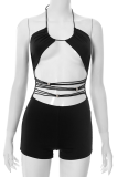 Sexy Solid Color Hollow Out Backless Halter Skinny Rompers
