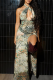 Sexy Print Backless Slit Halter Long Dresses