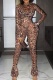Sexy Leopard Print Patchwork O Neck Skinny Jumpsuits