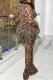Sexy Leopard Print Patchwork O Neck Skinny Jumpsuits