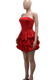 Sexy Solid Color Ruched Strapless Wrapped Skirt Dresses