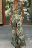 Sexy Print Backless Slit Halter Long Dresses