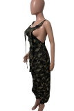 Sexy Camouflage Print Pocket Spaghetti Strap Loose Jumpsuits