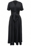 Elegant Solid Color Strap Design Deep V Neck Long Dresses