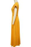 Elegant Solid Color Pocket Buttons V Neck A Line Dresses