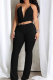 Sexy Solid Color Hollow Out Halter Regular Jumpsuits