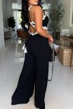 Sexy Backless Contrast Halter Loose Jumpsuits