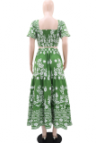 Casual Print Patchwork Asymmetrical Collar Short Sleeve Two Pieces
