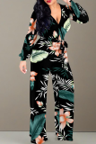 Casual Print Strap Design V Neck Regular Jumpsuits