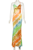 Elegant Print Spaghetti Strap Long Dresses
