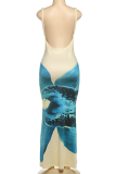 Sexy Print Patchwork Spaghetti Strap Long Dresses