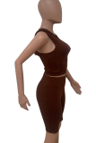 Casual Solid Color Zipper Hooded Sleeveless Two Pieces