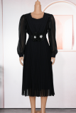 Elegant Solid Color Pleated Flower Shape Asymmetrical Collar A Line Plus Size Dresses