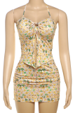 Sexy Print Backless Strap Design Halter Sleeveless Two Pieces
