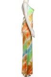 Elegant Print Spaghetti Strap Long Dresses