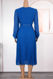 Elegant Solid Color Pleated Flower Shape Asymmetrical Collar A Line Plus Size Dresses