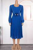 Elegant Solid Color Pleated Flower Shape Asymmetrical Collar A Line Plus Size Dresses